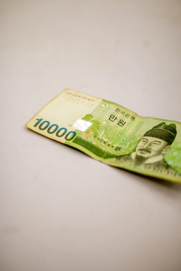 A 10,000 Korean Won banknote lying flat