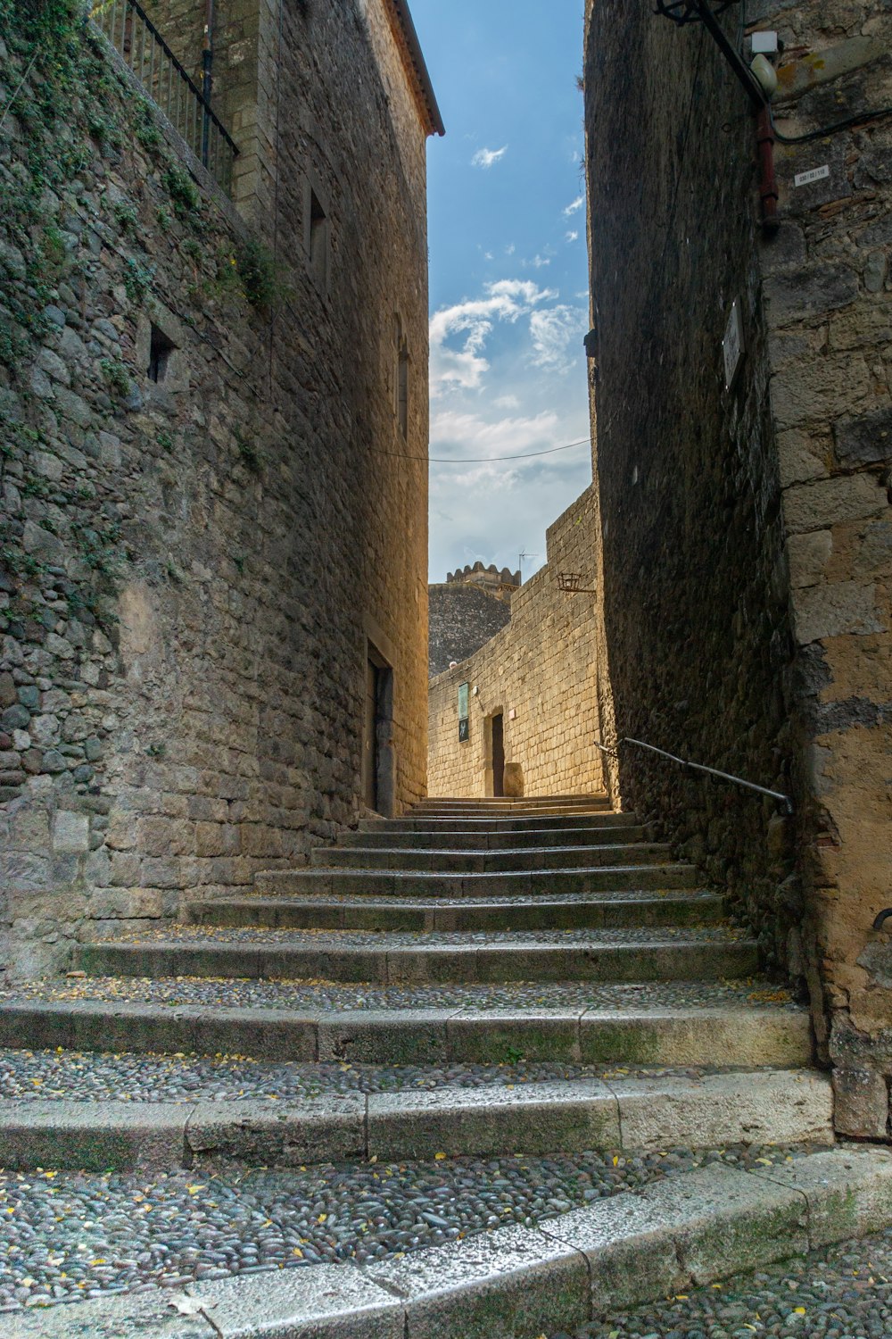 a set of stone steps leading up to a building