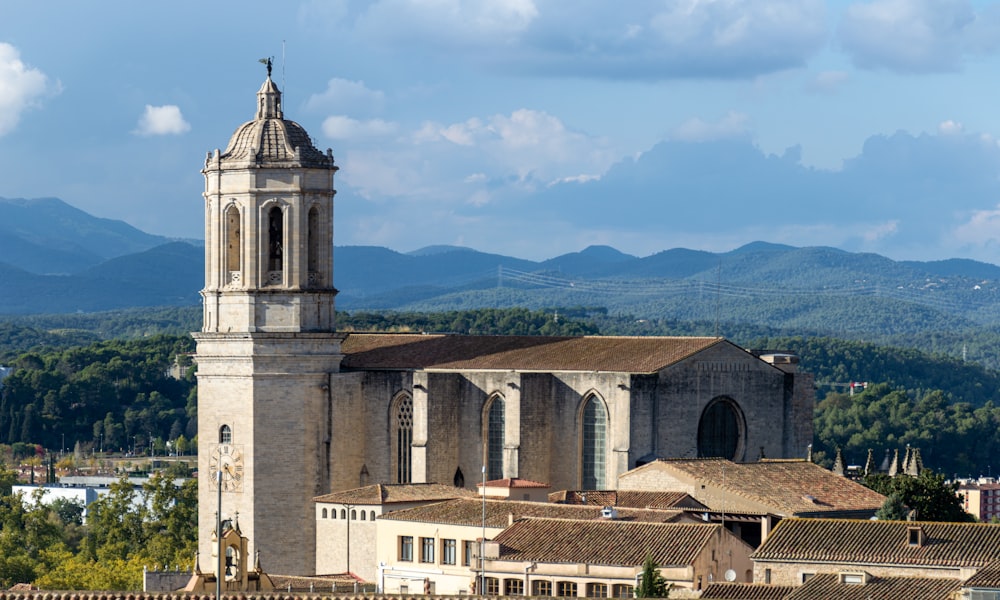 a church with a steeple and a clock tower