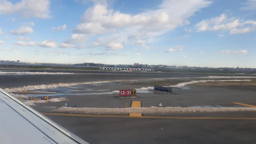 Aerial shot of Newark Liberty International Airport runway