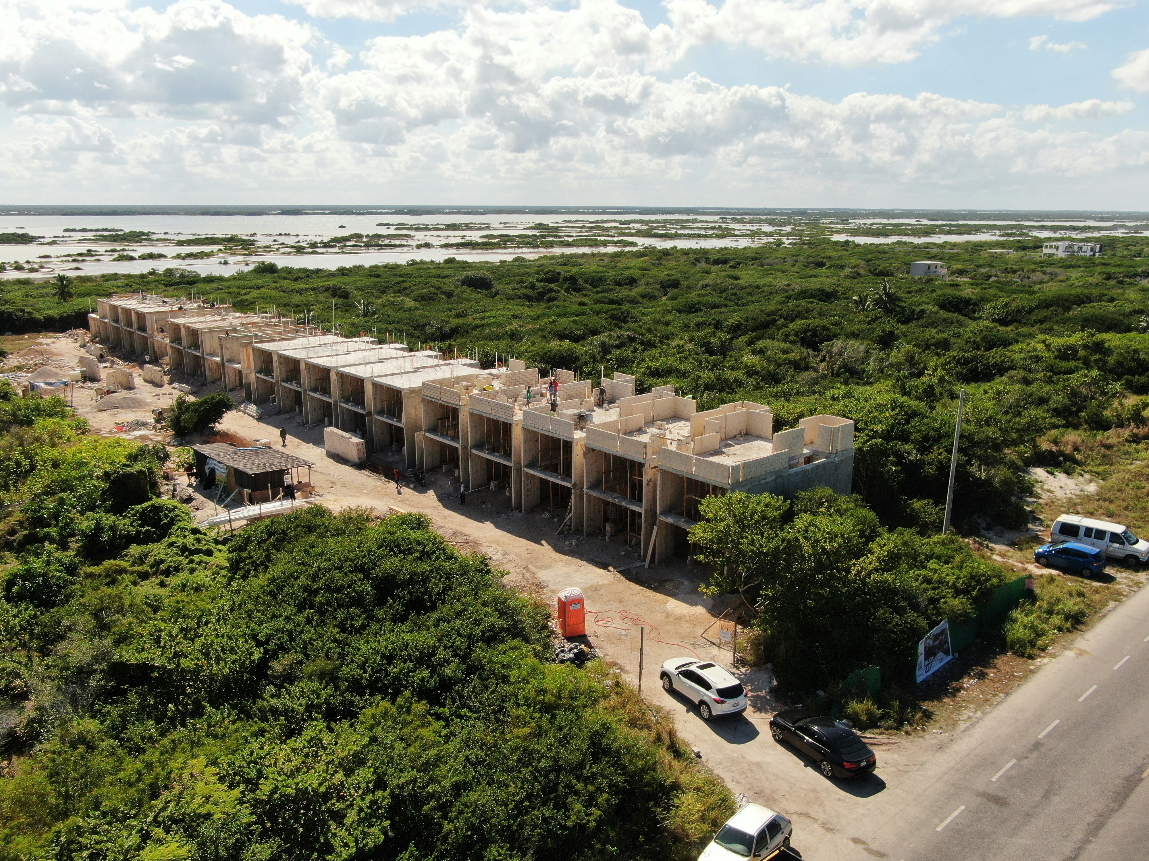 an aerial view of a building under construction