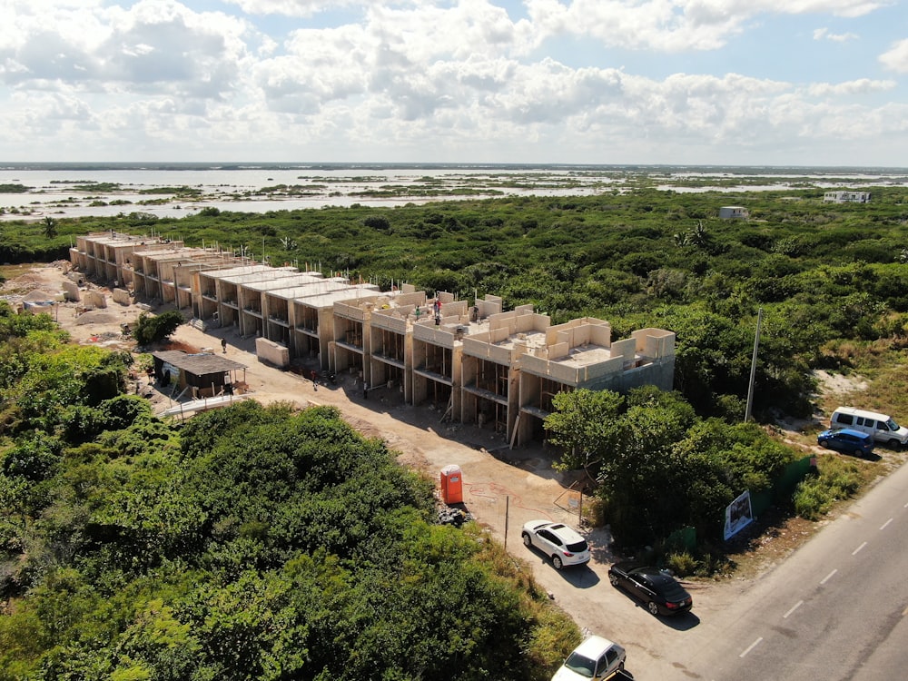 an aerial view of a building under construction