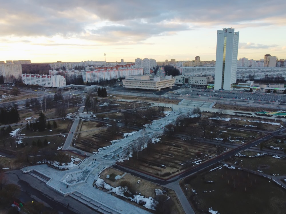 an aerial view of a large city with lots of buildings