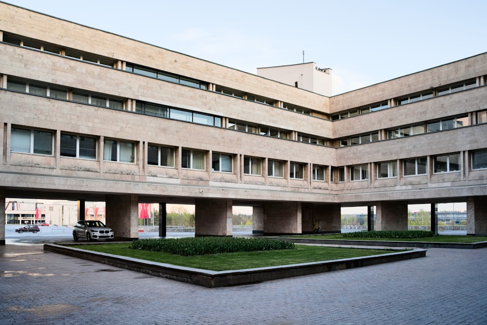 a building with a lawn in front of it