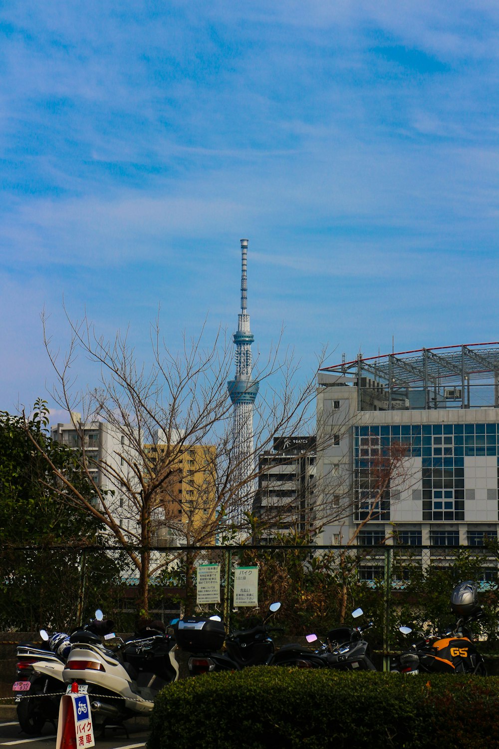 a view of a city from a parking lot