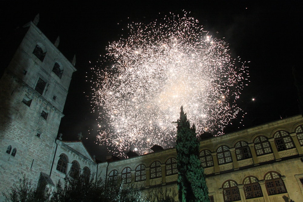 a large fireworks is lit up in the night sky