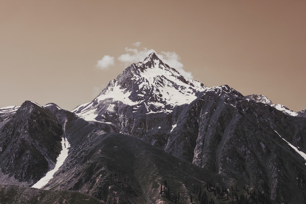 a snow covered mountain with a cloud in the sky