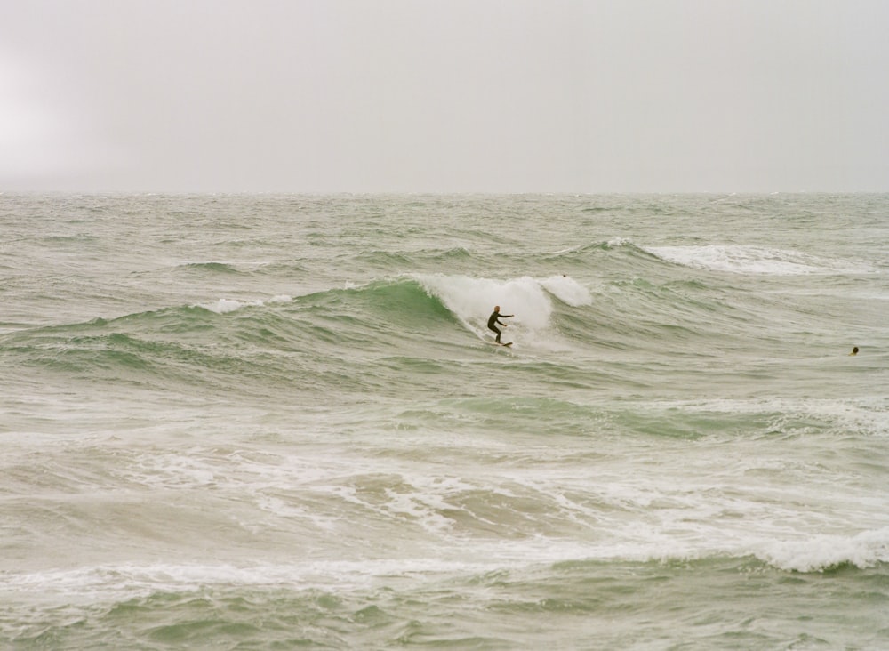 a person riding a surfboard on a wave in the ocean