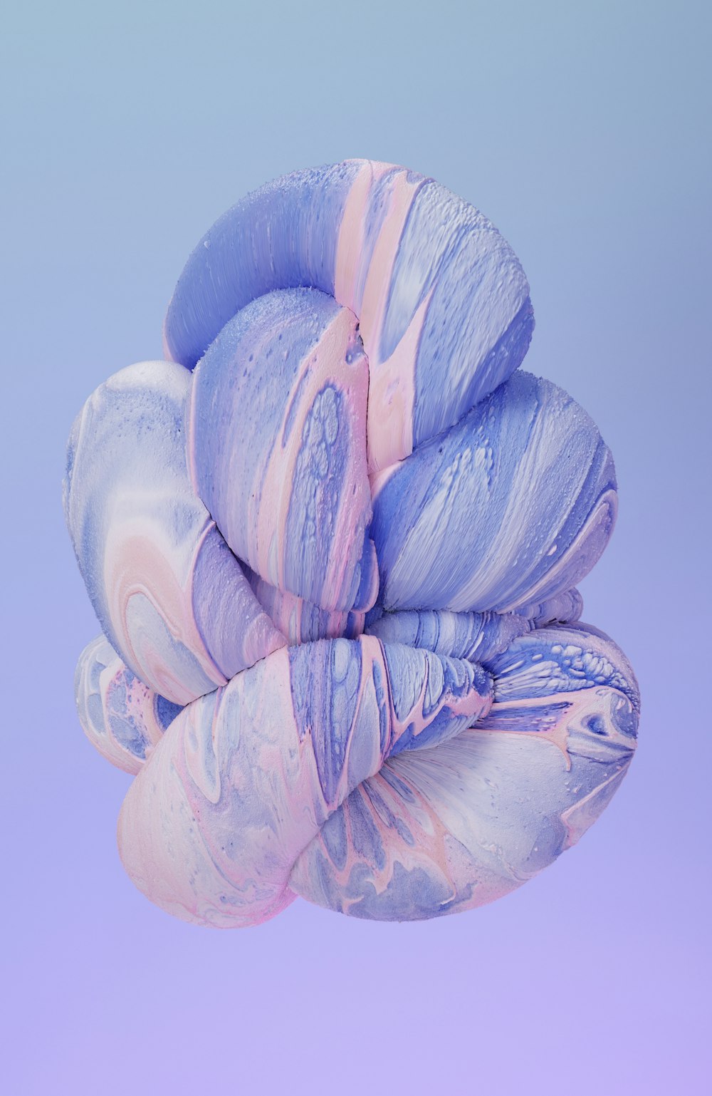 a blue and pink flower on a purple background