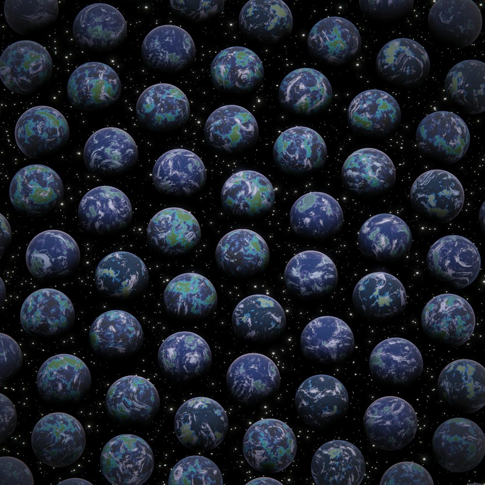 a large group of blue balls in the air