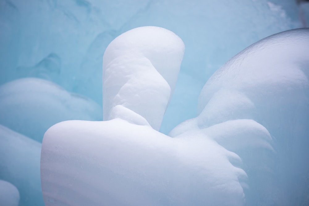 a close up of a snow sculpture in a pool of water
