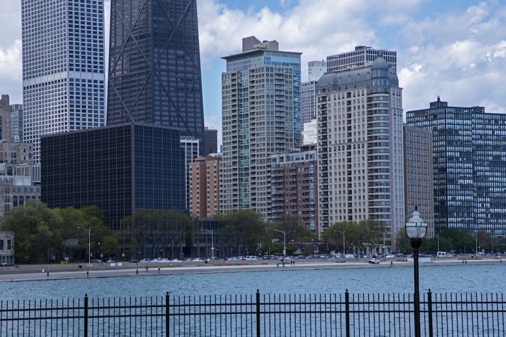 a view of a city skyline from across the water