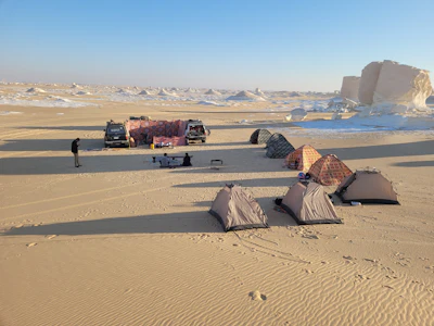 Bedouin camp tents among the chalk formations