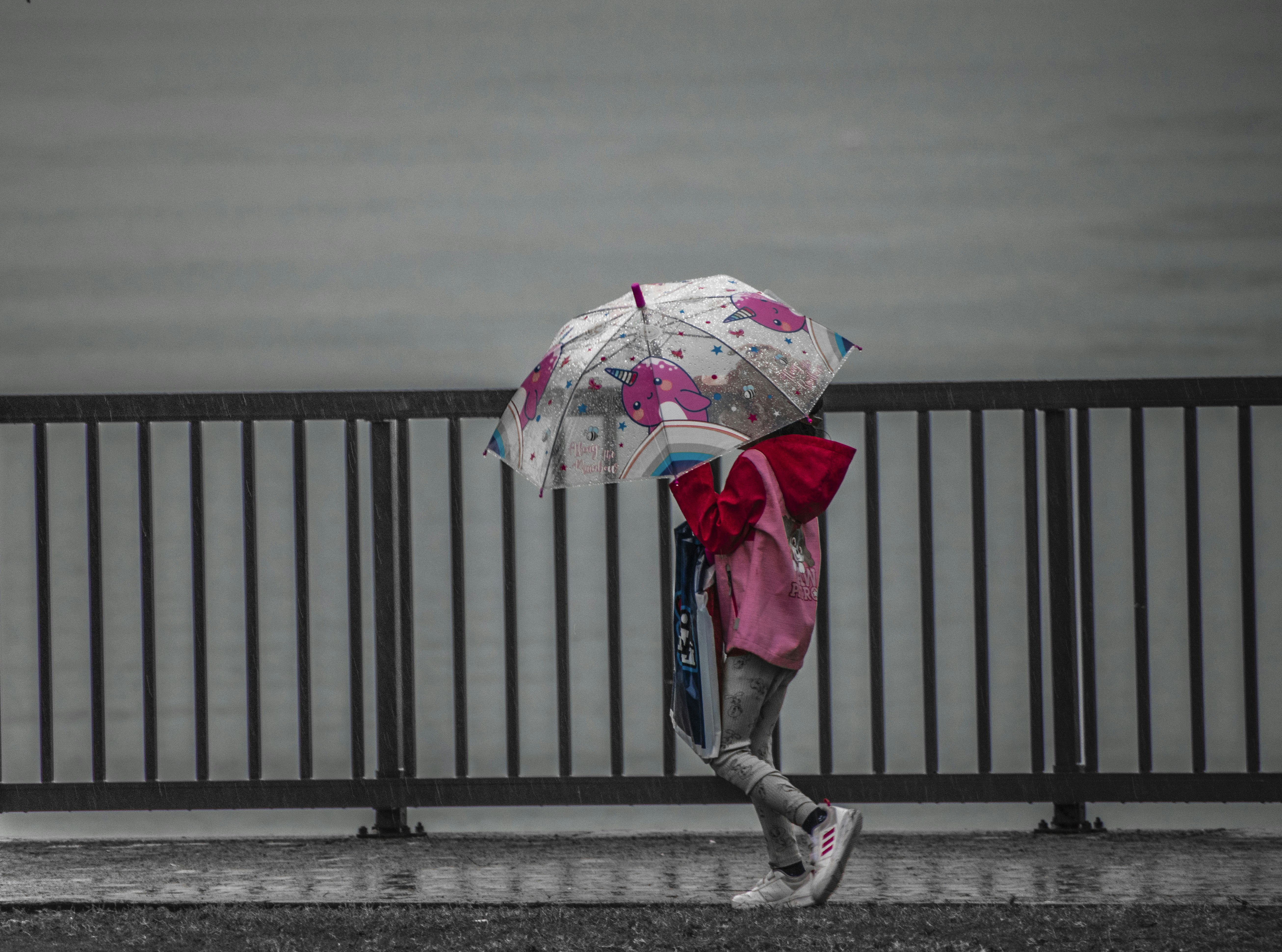 a woman walking down a street holding an umbrella