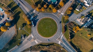 an aerial view of an intersection in a city