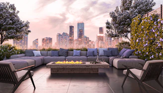 un soggiorno pieno di mobili e un braciere