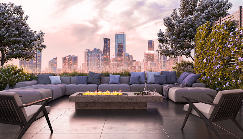 un soggiorno pieno di mobili e un braciere