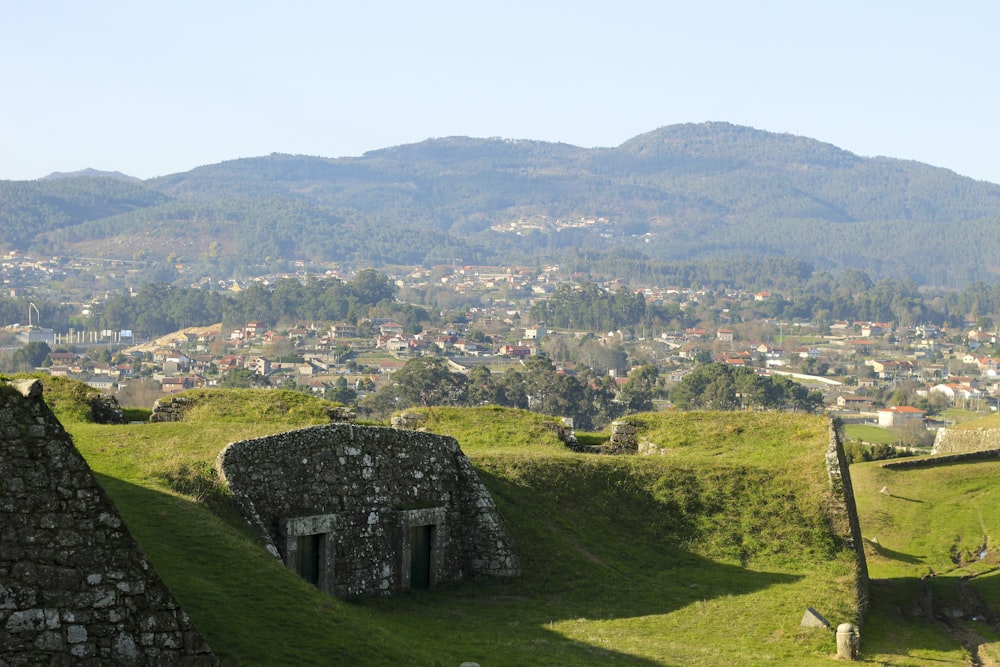 a view of a village from a hill