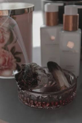 Close-up of the product's sleek interface with sage and lavender accents.