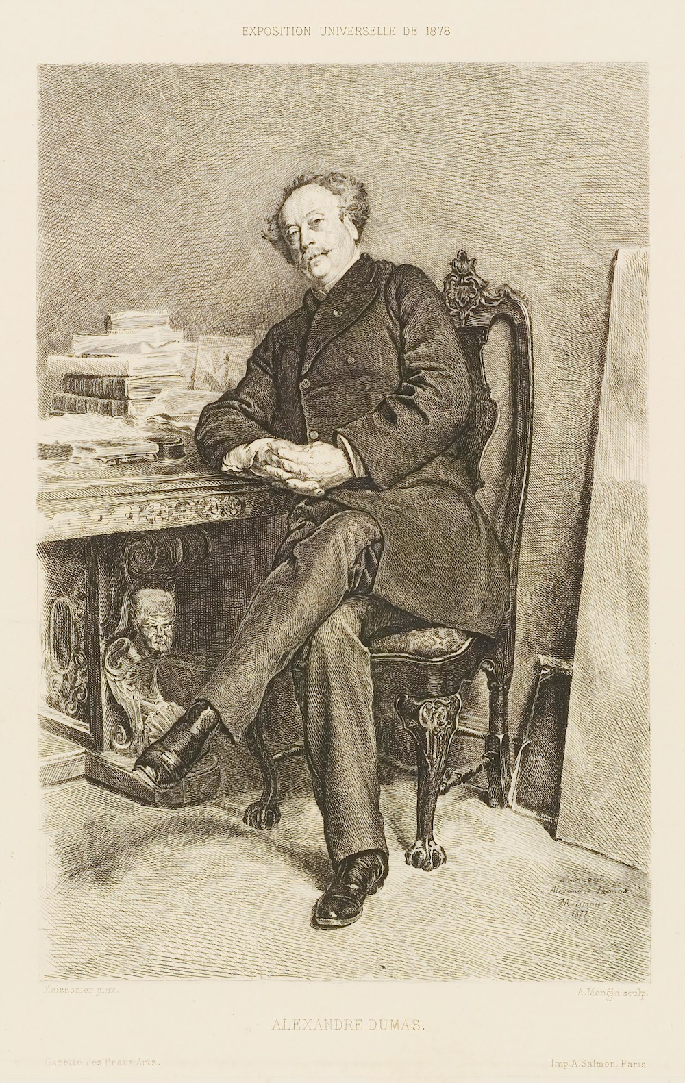 a drawing of a man sitting at a desk