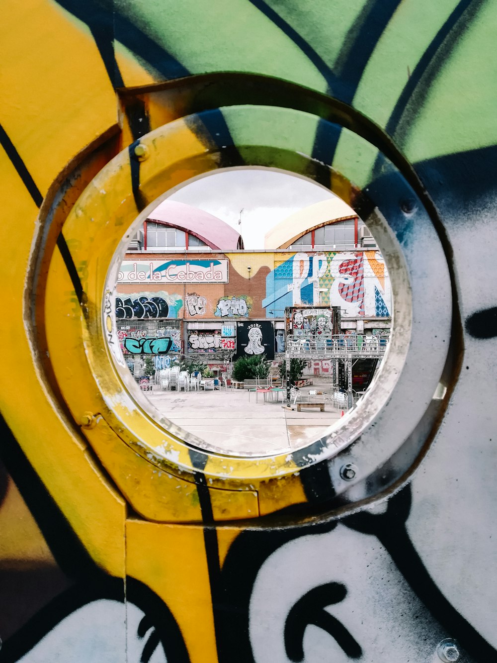 a round window in the side of a building