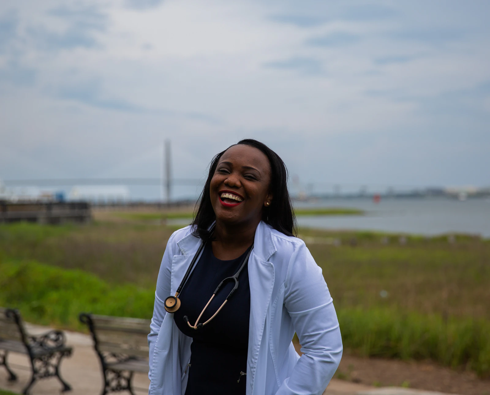 Smiling doctor outdoors