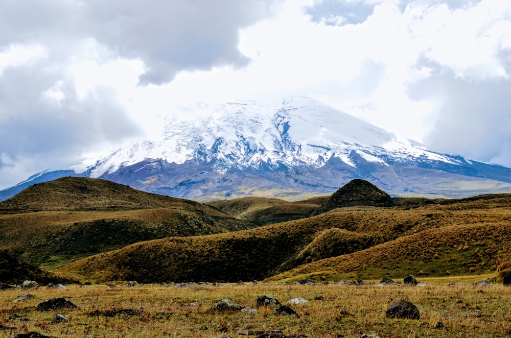 a mountain with a snow capped peak in the distance