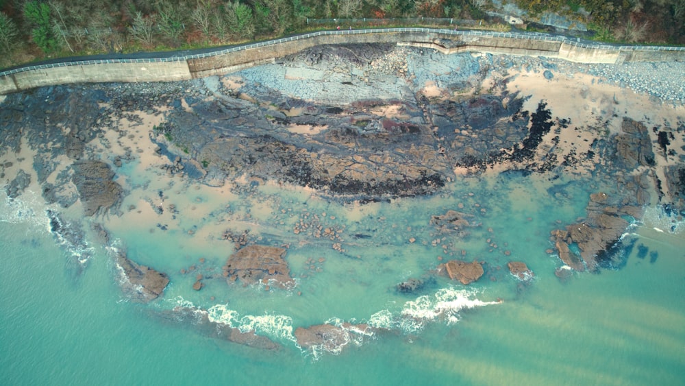 an aerial view of a large body of water