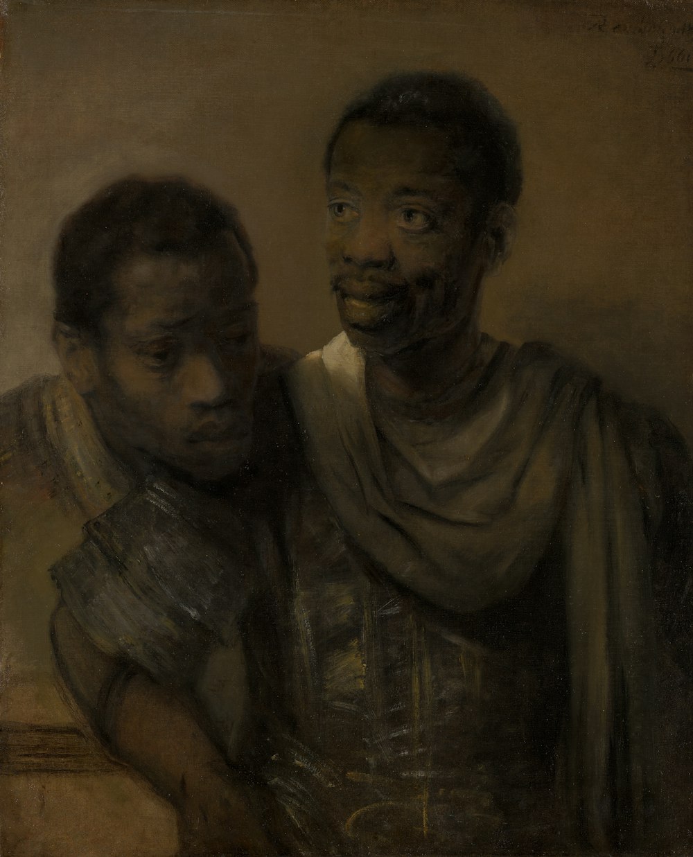 a painting of two men standing next to each other
