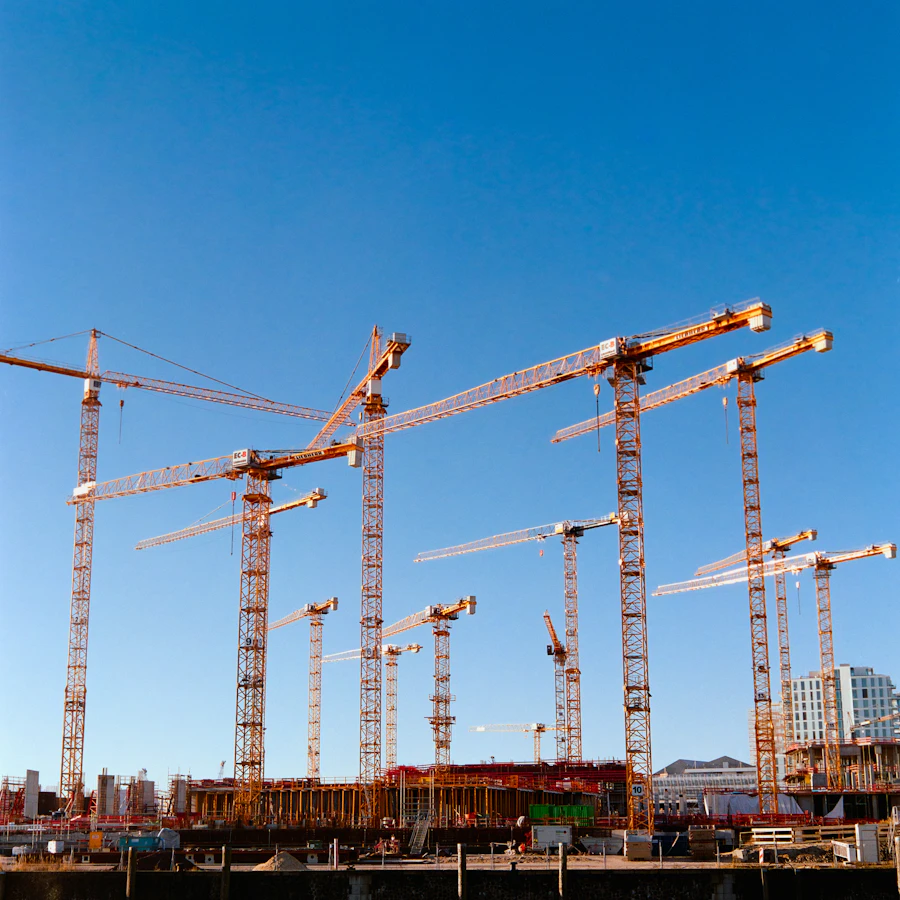 Varias grúas trabajando en un proyecto de gran escala