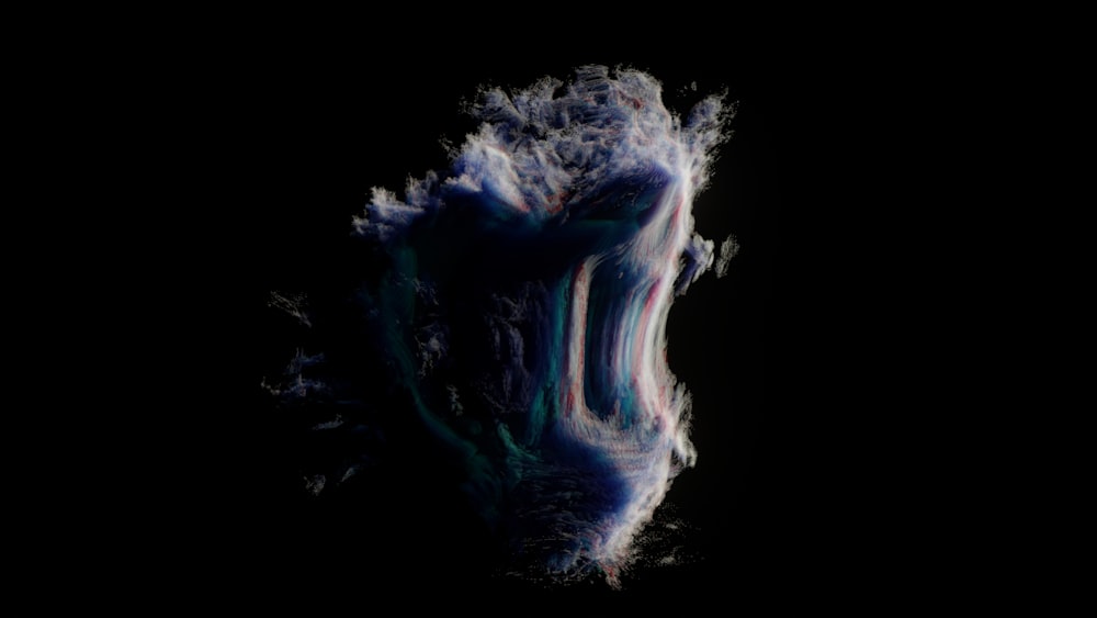 a black background with a blue and white swirl