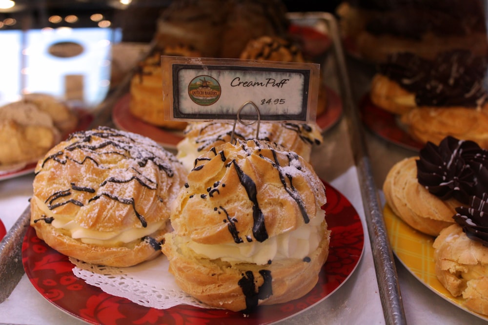 a display case filled with lots of different types of pastries