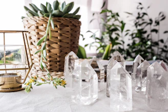 a group of crystal houses sitting on top of a table