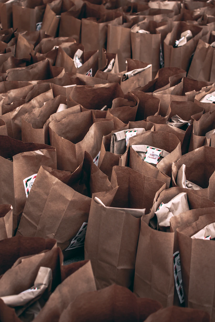 Paper grocery bags packed for distribution