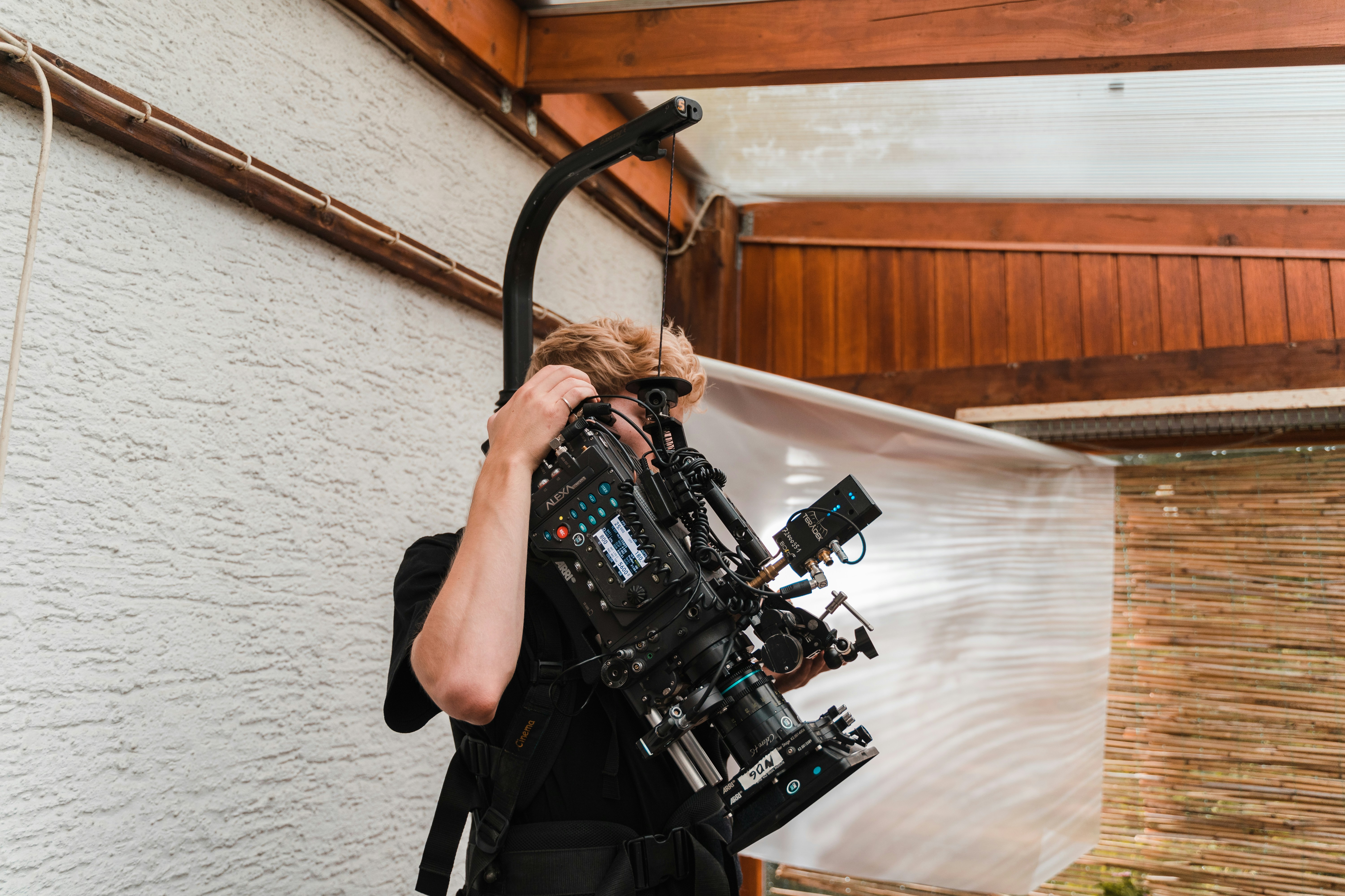 a man with a camera on a tripod