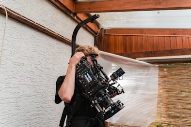 a man with a camera on a tripod