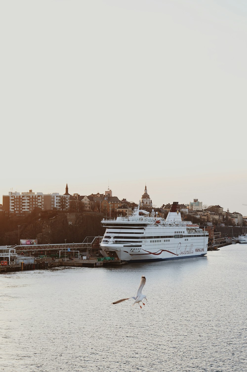 a large white boat in a large body of water