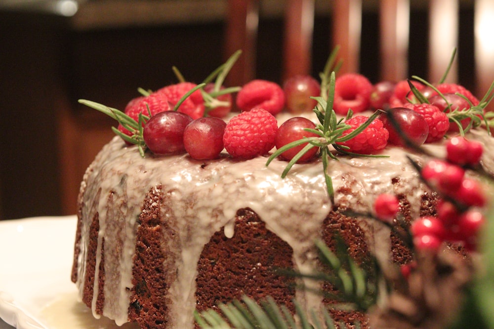 a close up of a cake on a plate