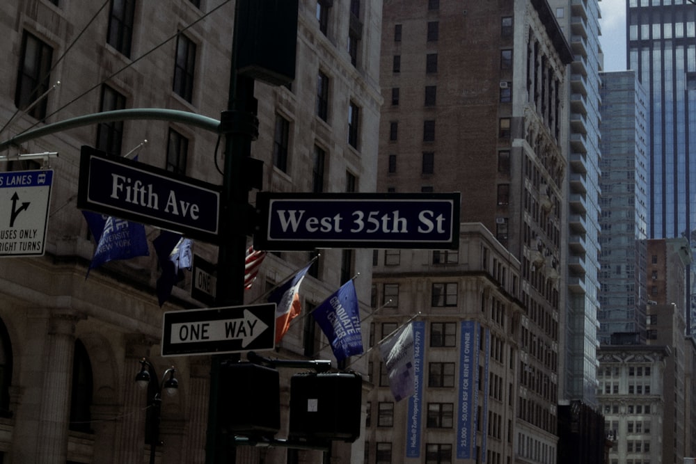 a street sign on a pole in the middle of a city