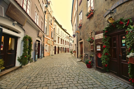 a cobblestone street in a european city