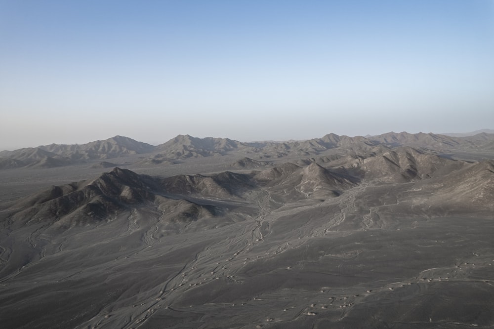 a view of a mountain range from an airplane