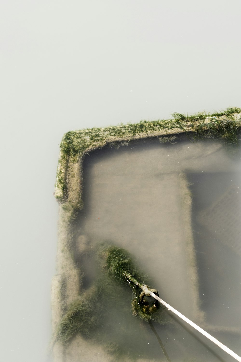 an aerial view of an area with grass and water