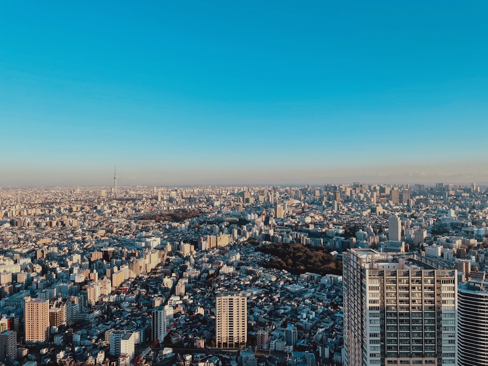 a view of a city from the top of a building