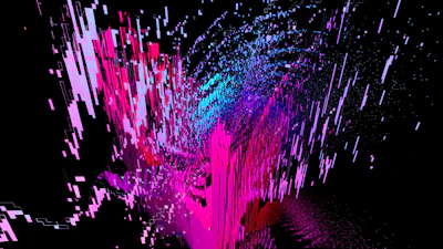 Close-up of a digital canvas displaying abstract AI-generated film visuals with vibrant colors.