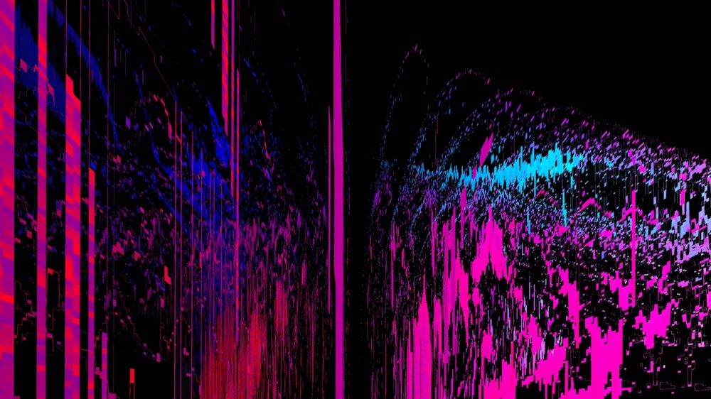 an abstract image of lines and shapes in pink, blue, and purple