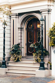 Elegant uPVC door with a contemporary design set against a vibrant Hyderabad street.