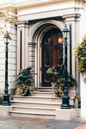 Stylish doors and windows complementing a building's exterior.