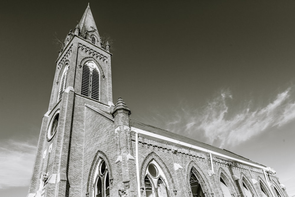 a black and white photo of a church
