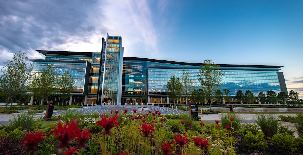 a large building with a lot of windows in front of it