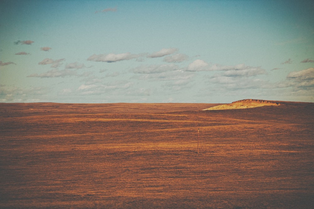 a large open field with a small hill in the distance